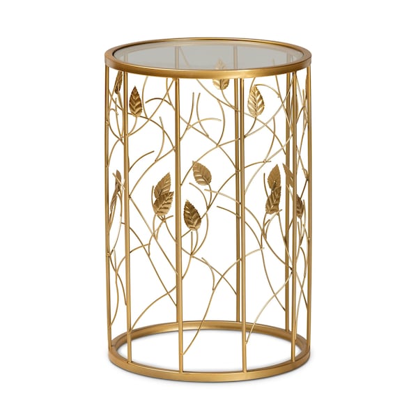 Baxton Studio Anaya Modern and Contemporary Glam Brushed Gold Finished Metal and Glass Leaf Accent End Table 177-11188-Zoro - main